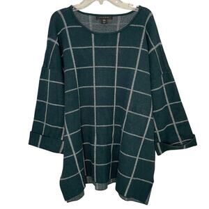 Tahari Checkered Sweater Womens Sz 1X Green White My Perfect Shape Window Pane